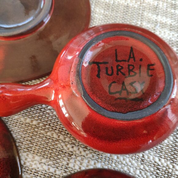 La Turbie France Bowls Plates Set of 8, VTG Studio Art Pottery Terracotta signed - Picture 6 of 14